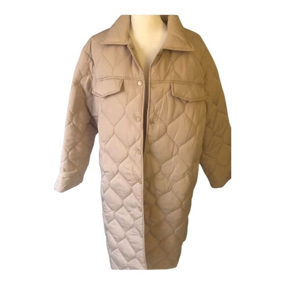 Princess Polly Bruno Longline Quilted Puffer Coat Jacket Neutral S/M NWT - Picture 2 of 5